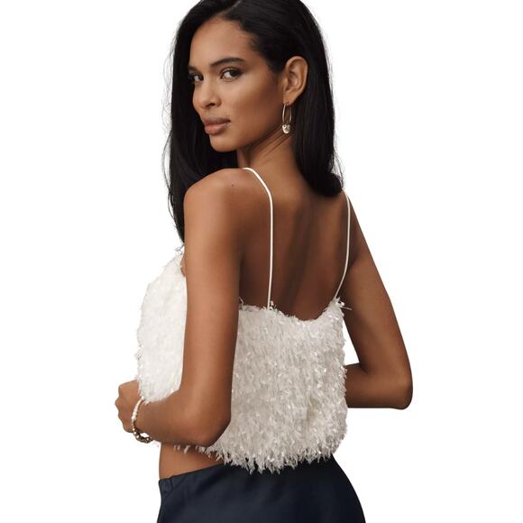 Anthropologie Cami Feathered Tank Top Sunday in Brooklyn White Size XL NEW - Picture 3 of 9